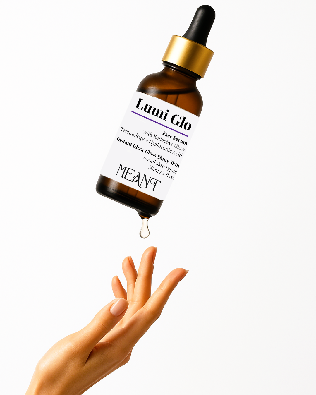 Dropping MEANT Lumi Glo Face serum creative photoshoot