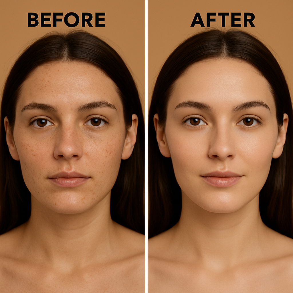 Before & After effects on female skin of MEANT Brightening Face Serum