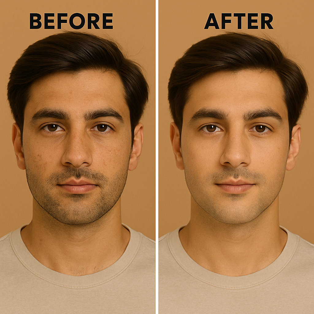 Before & After effects on male skin of MEANT Brightening Face Serum second result