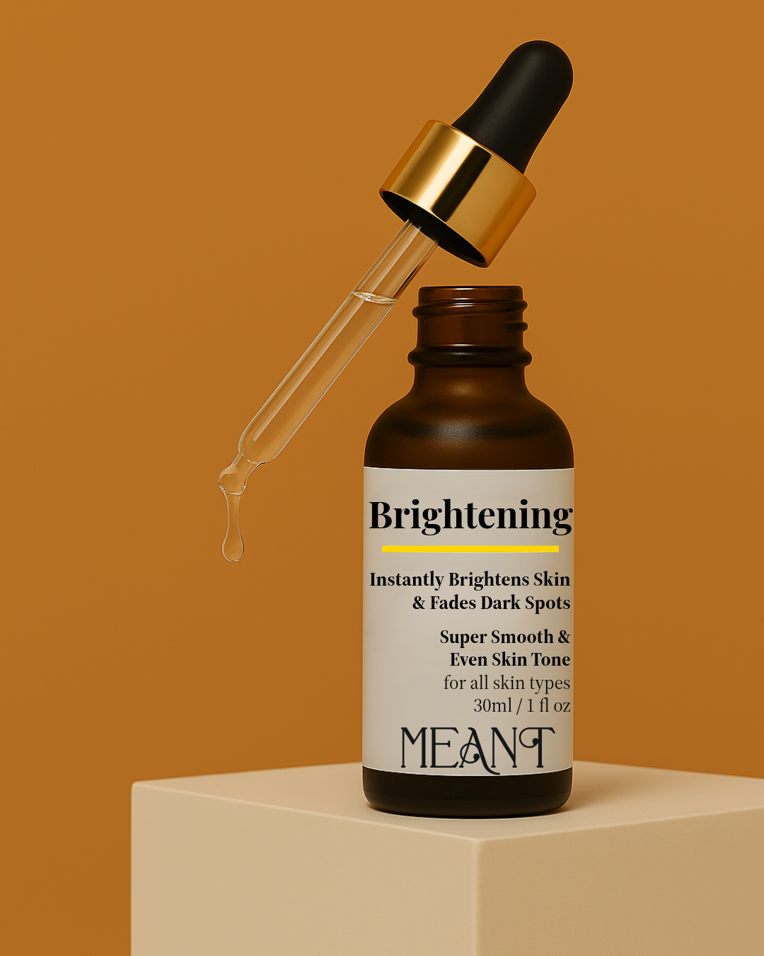 MEANT Brightening Face Serum with dropper in air creative photoshoot