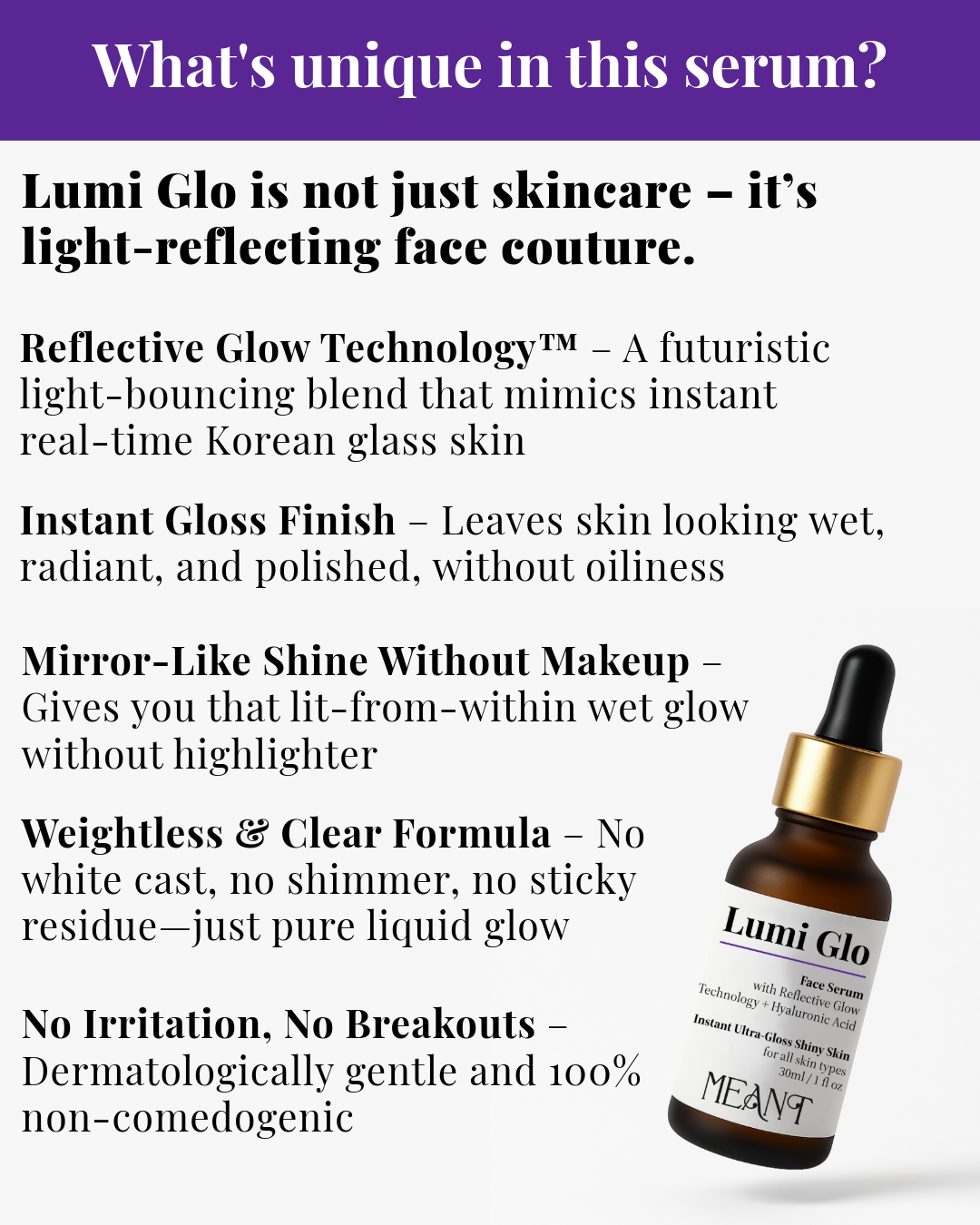 What Makes MEANT Lumi Glo Face Serum Unique showing its benefits & key features
