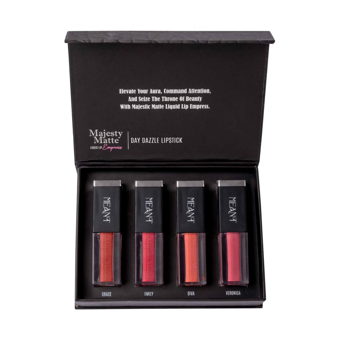 Best long lasting matte liquid lipstick combo Majesty Matte Day Dazzle set by Meant open box