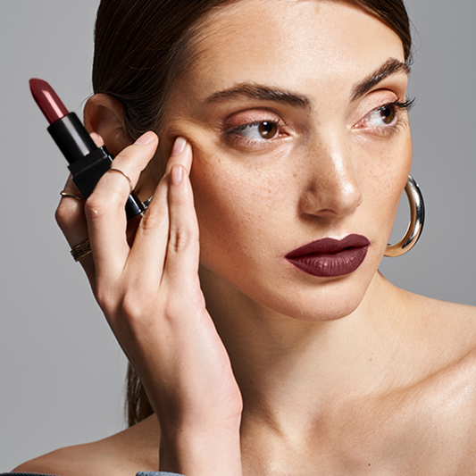 Meant Silky Swipe long lasting creamy lipstick- Lavish Lustre shade model shot