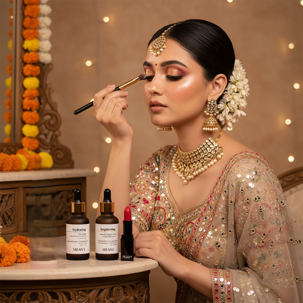Festive makeup step-by-step using MEANT lipstick and serums
