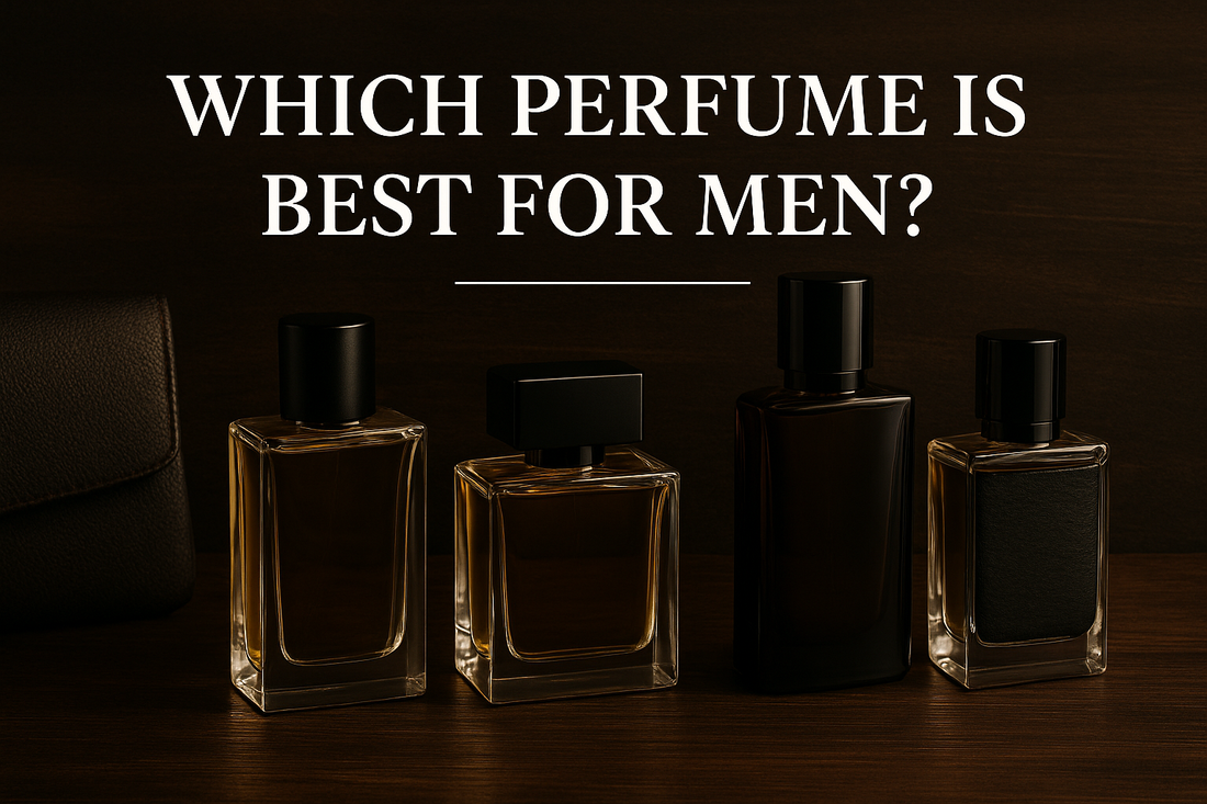 4 unbranded perfume bottles with the heading "Which Perfume is best for men?"