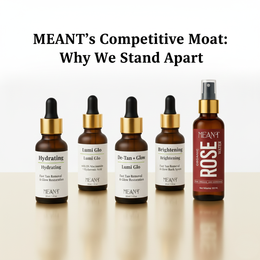 MEANT luxury skincare products showcasing brand competitive advantage and unique beauty brand moat