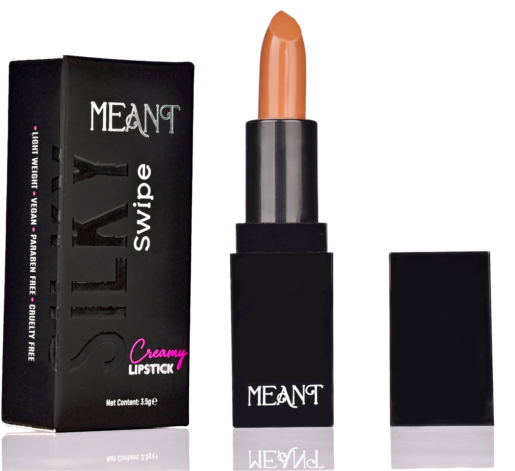 MEANT Silky Swipe Creamy Matte Lipstick Amber Aura Shade with its packaging 
