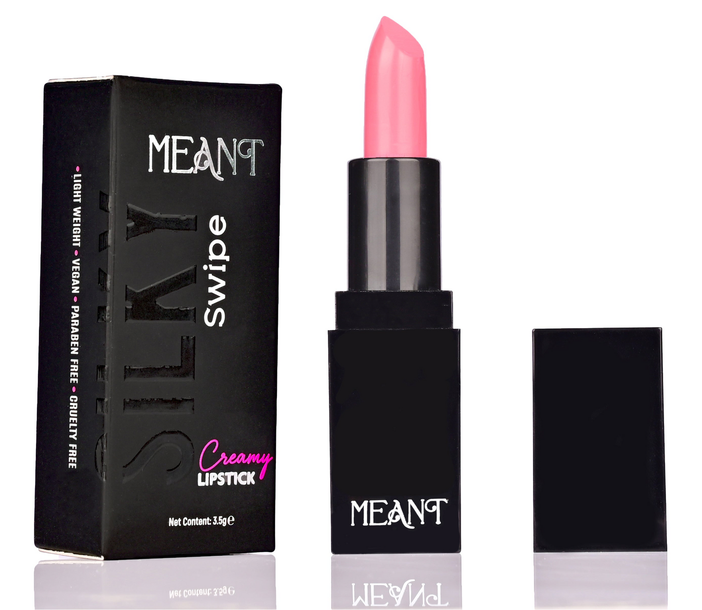 MEANT Silky Swipe Creamy Matte Lipstick Bombshell Barbie Shade with its packaging 