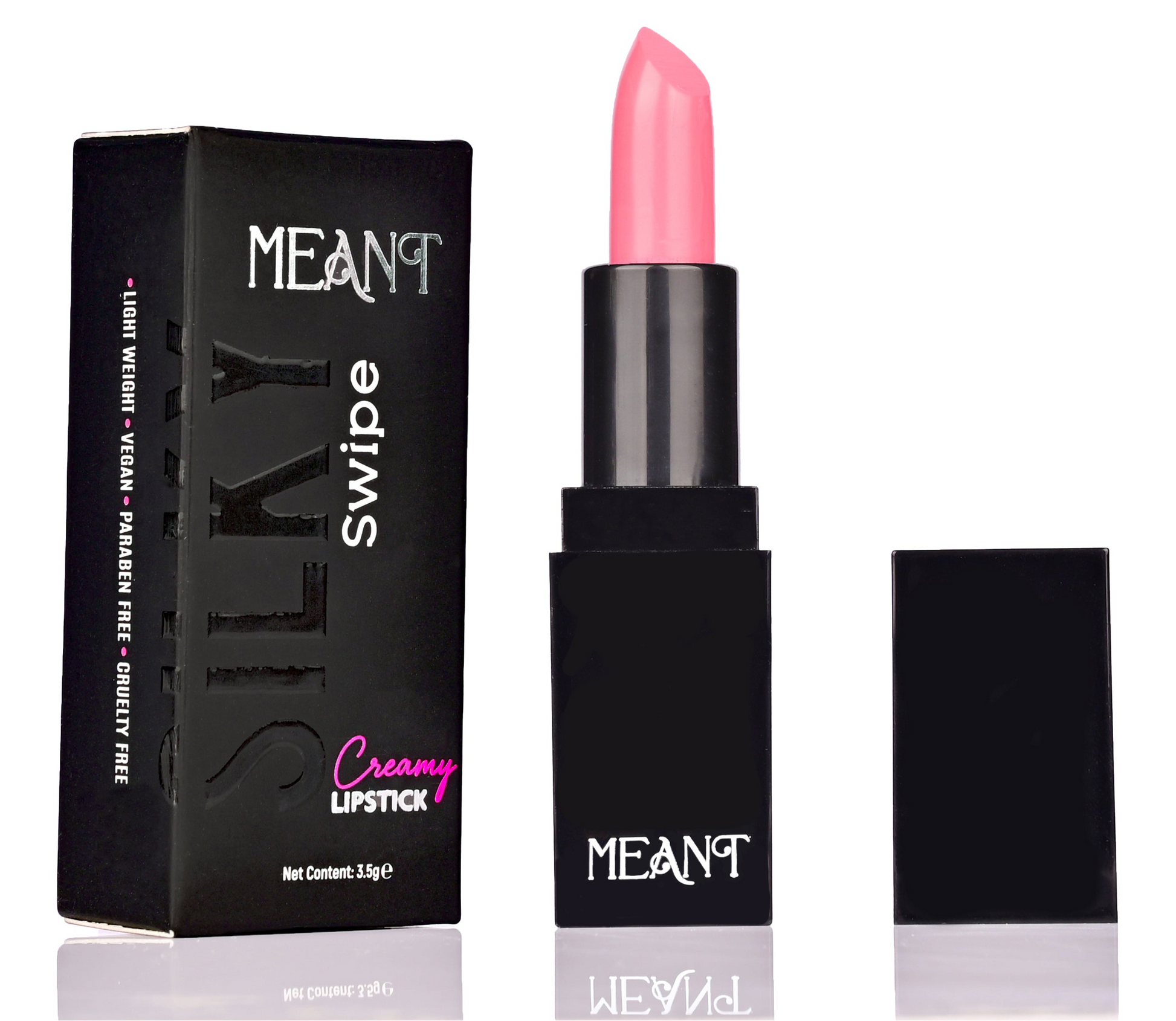 MEANT Silky Swipe Creamy Matte Lipstick Bombshell Barbie Shade with its packaging 