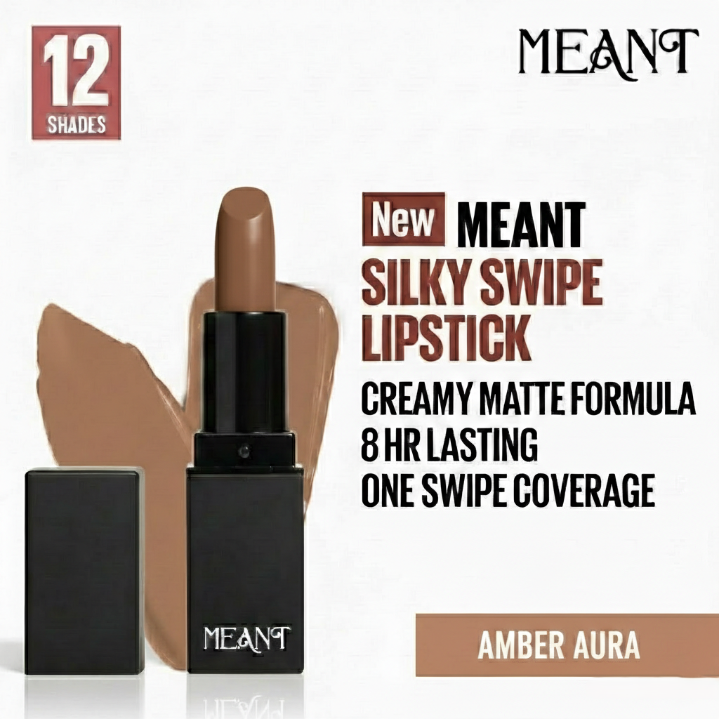 MEANT Silky Swipe Lipstick Amber Aura with product packaging.