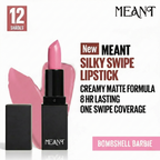 MEANT Bombshell Barbie creamy matte lipstick with packaging and branding