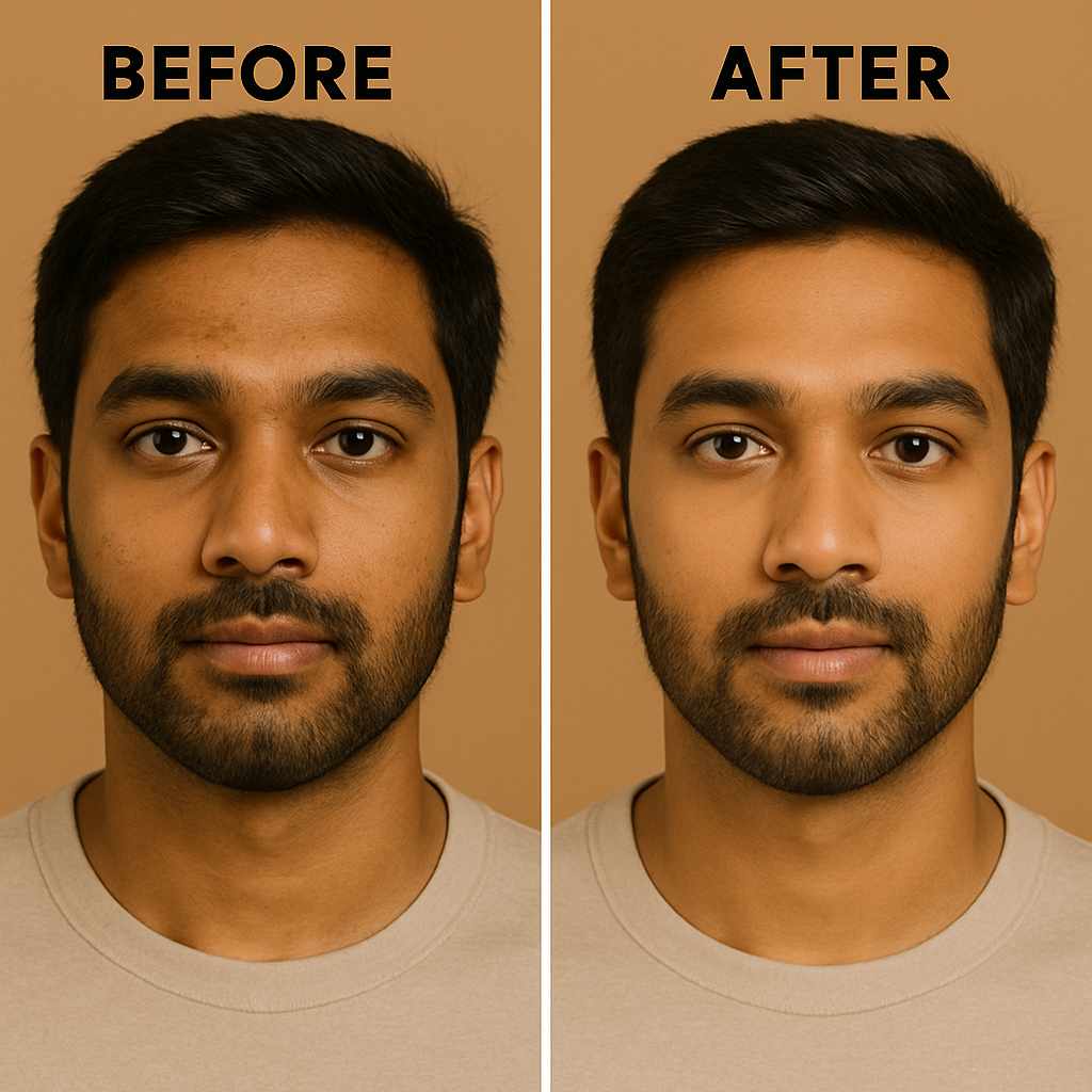 Before & After effects on male skin of MEANT Brightening Face Serum