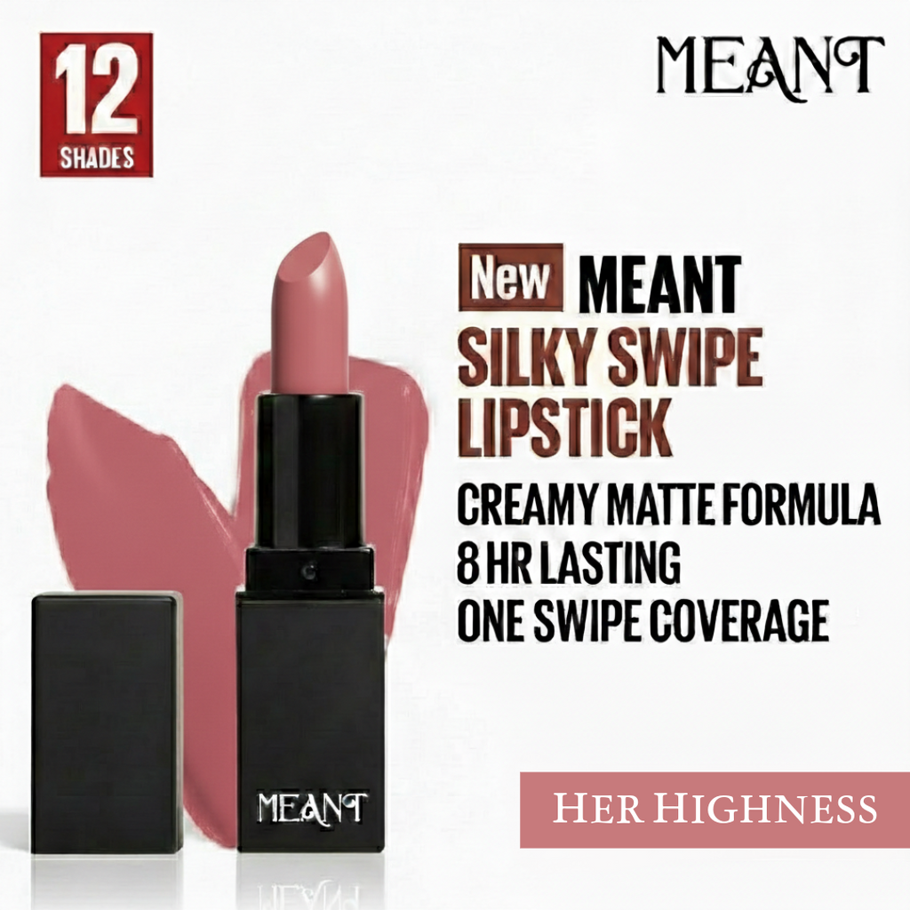 MEANT Silky Swipe Lipstick Her Highness with product details on a white background.