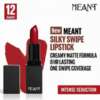 MEANT Silky Swipe Intense Seduction Lipstick with packaging on a white background, featuring 'MEANT' brand.