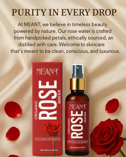 MEANT Organic Rose Water with launching text