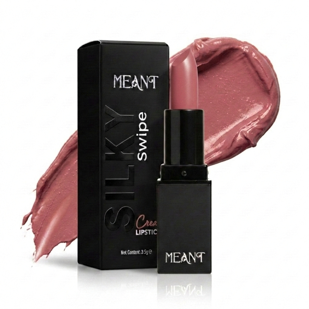 MEANT Silky Swipe Creamy Matte Lipstick Electric Blush with packaging on a white background