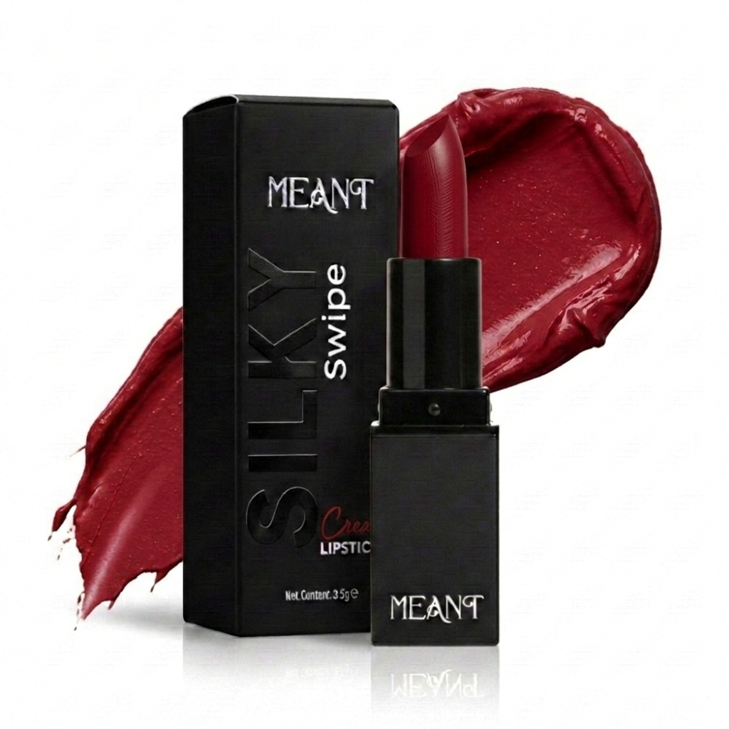 MEANT Silky Swipe Creamy Matte Lipstick Intense Seduction with packaging on a white background