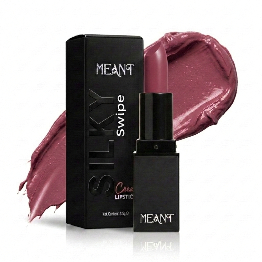 MEANT Silky Swipe Creamy Matte Lipstick Lavish Lustre with packaging on a white background
