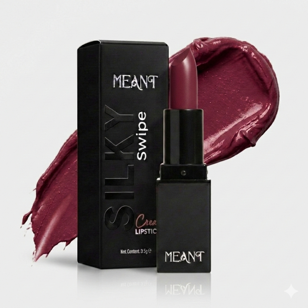 MEANT Silky Swipe Creamy Matte Lipstick Queen’s Kiss with packaging on a white background