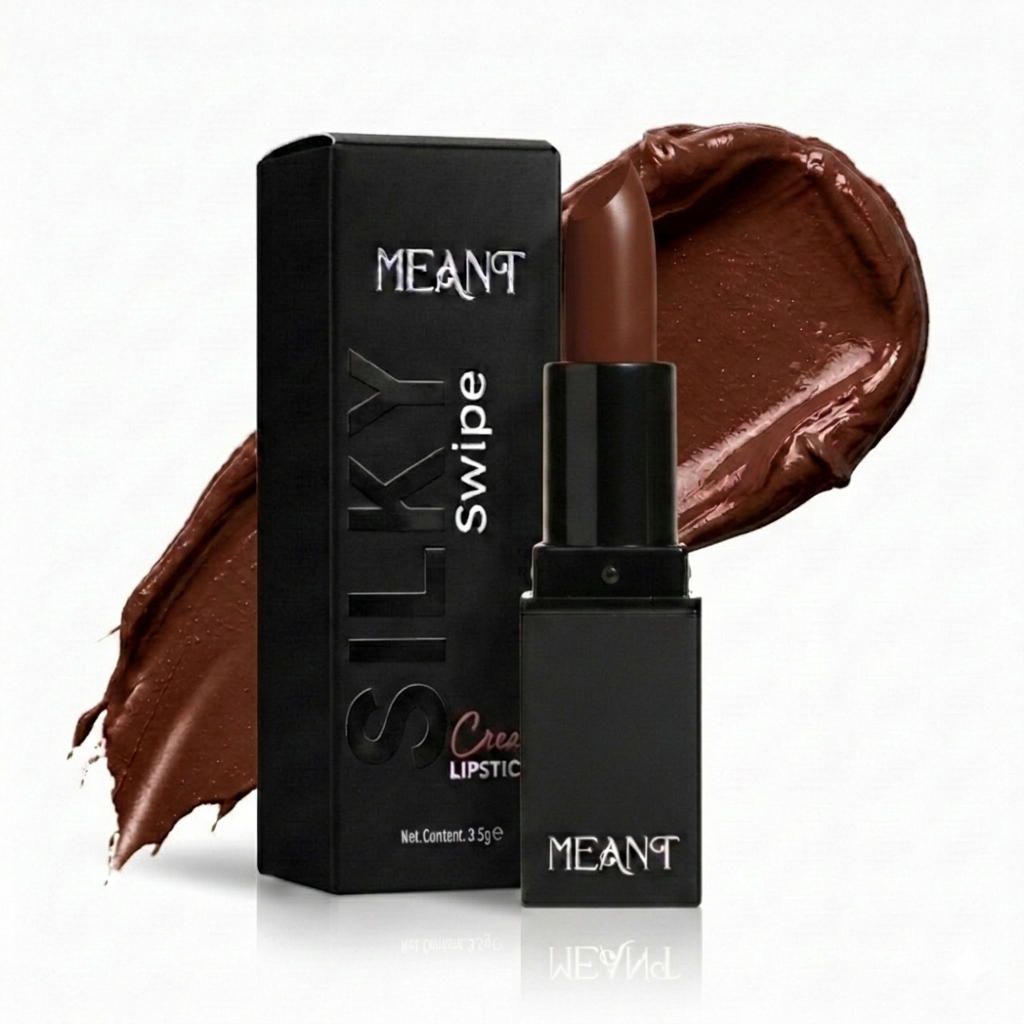 MEANT Silky Swipe Creamy Matte Lipstick Truffle Temptation with packaging on a white background