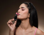 Meant Silky Swipe creamy matte lipstick-Bombshell Barbie shade on model