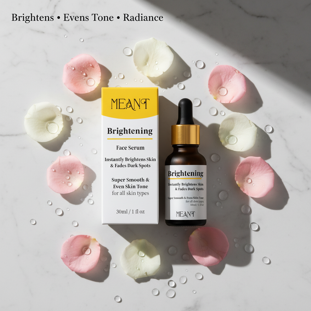 MEANT Glass Skin Glow Duo brightening serum and organic rose water mist with size reference in hand
