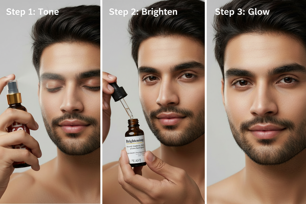 MEANT Glass Skin Glow Duo Brightening Serum and Organic Rose Water Mist set for radiant skin