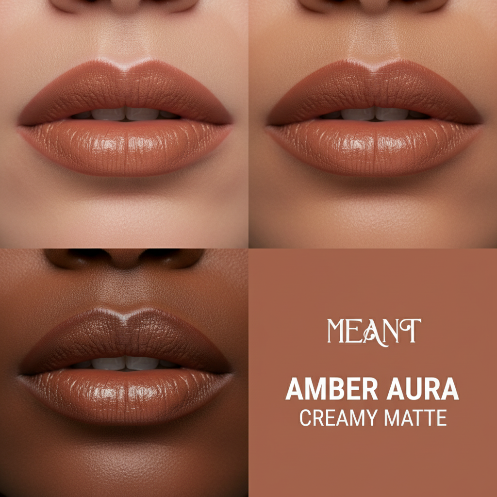 MEANT Amber Aura lip swatch grid