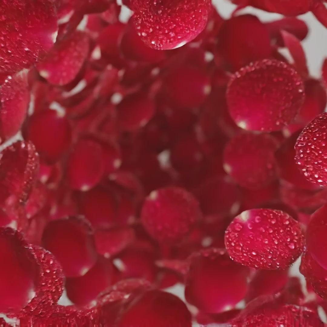 MEANT organic rose water video showcasing beautiful Bulgarian rose petals & actual box & bottle in a luxurious marble set up. 